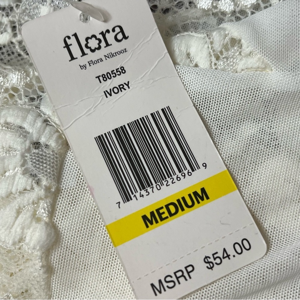 Flora by Flora Nikrooz Cap Sleeve V neck bodysuit ivory Lace medium NWT - Picture 9 of 10
